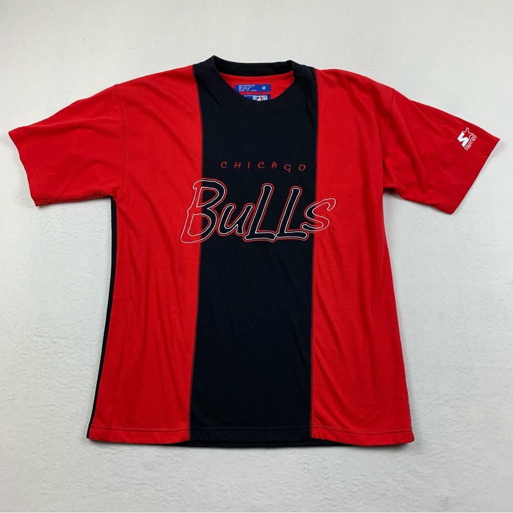 Starter Chicago Bulls NBA Shirt Medium 90's Color Panel  T-Shirt‎ Vintage Custom